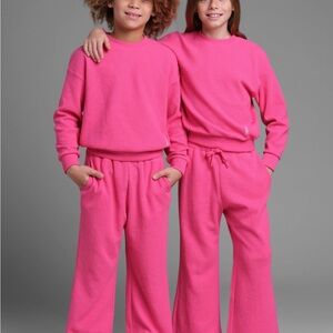 Comfrt hot pink Waffle set Matching Sweatshirt and Straight leg pants